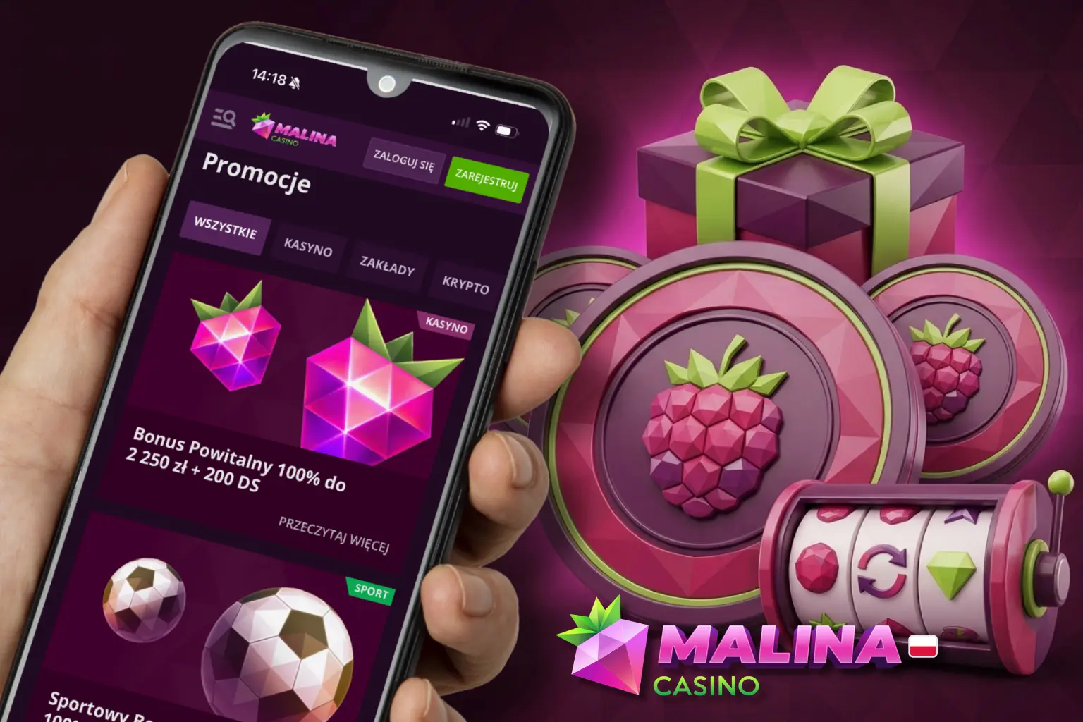 Aplikacja Malina Casino chroni dane użytkowników szyfrowaniem SSL.