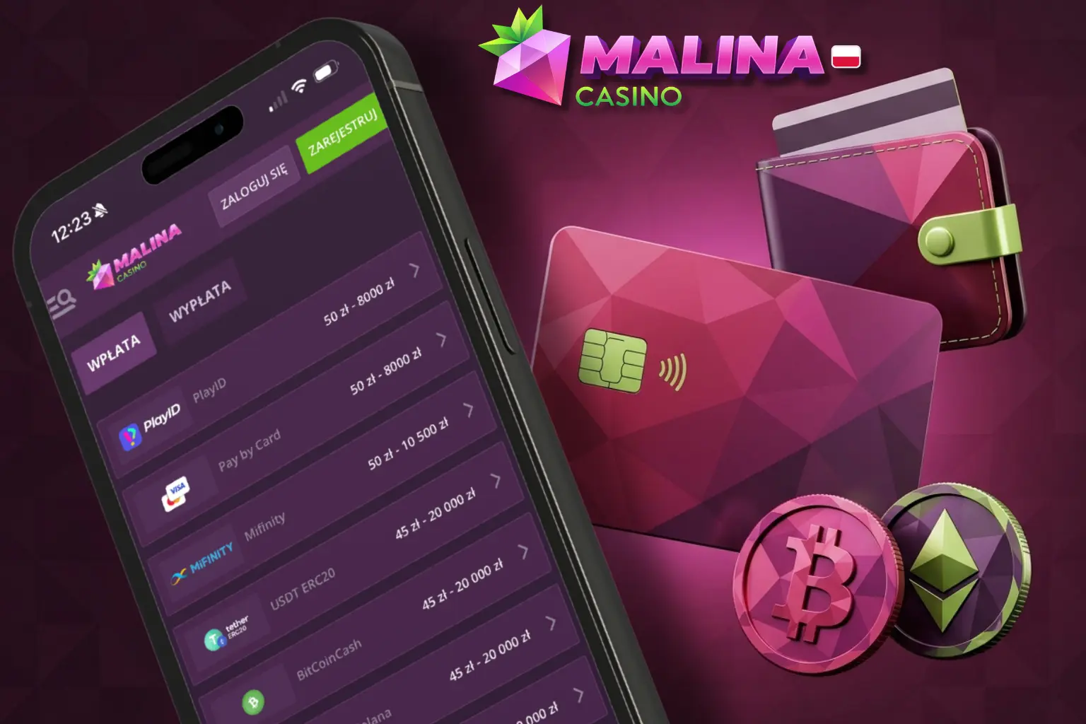 Malina Casino obsługuje wpłaty, wypłaty i portfele elektroniczne.
